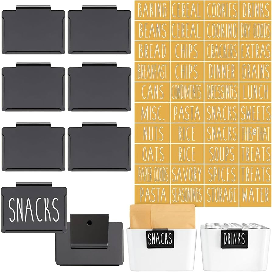 Talented Kitchen 8 Piece Metal Basket Labels Clip On Holders with 40 Labels for Kitchen Storage, ... | Amazon (US)