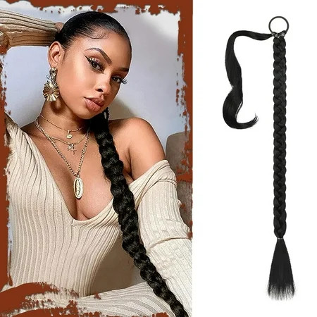 Long Braid Ponytail Extension with Hair Tie Straight Sleek Wrap Around Hair Extensions Braid Pony Tail Fluffy Natural Soft Synthetic Hairpieces for Women Daily Wear 26 inch-Ash Blonde | Walmart (US)