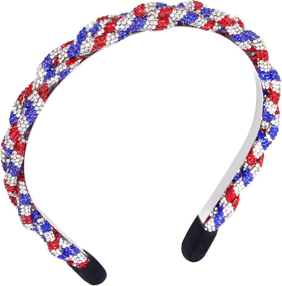 Rhinestone Headbands Patriotic Crystal Red White Blue Stripes Twist Hairband 4th of July Holiday ... | Amazon (US)