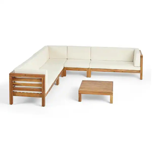 Oana Outdoor 7-seater Acacia Wood Sectional Sofa Set by Christopher Knight Home - Teak Finish + B... | Bed Bath & Beyond