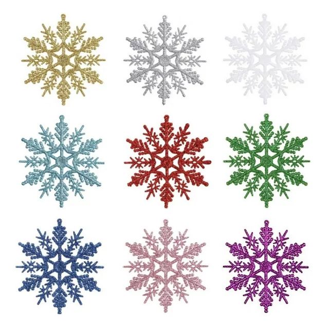 Wisremt 4 inch Pack of 12 Glitter Snowflake Plastic Christmas Decorative Accent Ornaments, 36 Cou... | Walmart (US)