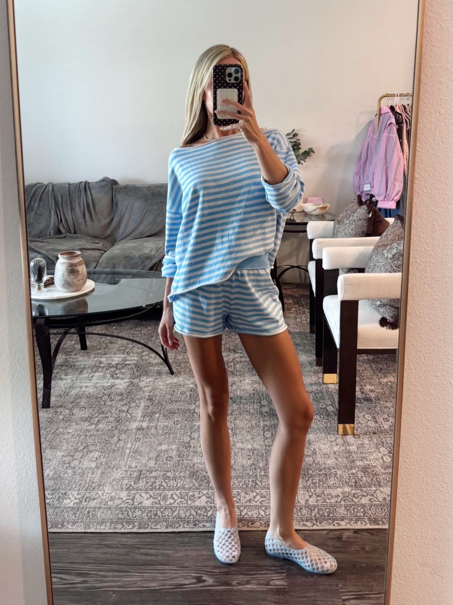 New favorite matching set! It’s SO comfy and can mix and match. Comes in several colors 🌈 and these jelly shoes are SUCH a steal!
Wearing size XXS in top and shorts (sizing runs big)

Wfh outfit. Ootd. Casual style. Stripes. Comfy outfit. Aerie. Outfit. Jelly ballet flats. Walmart finds. Loungewear

#LTKootd