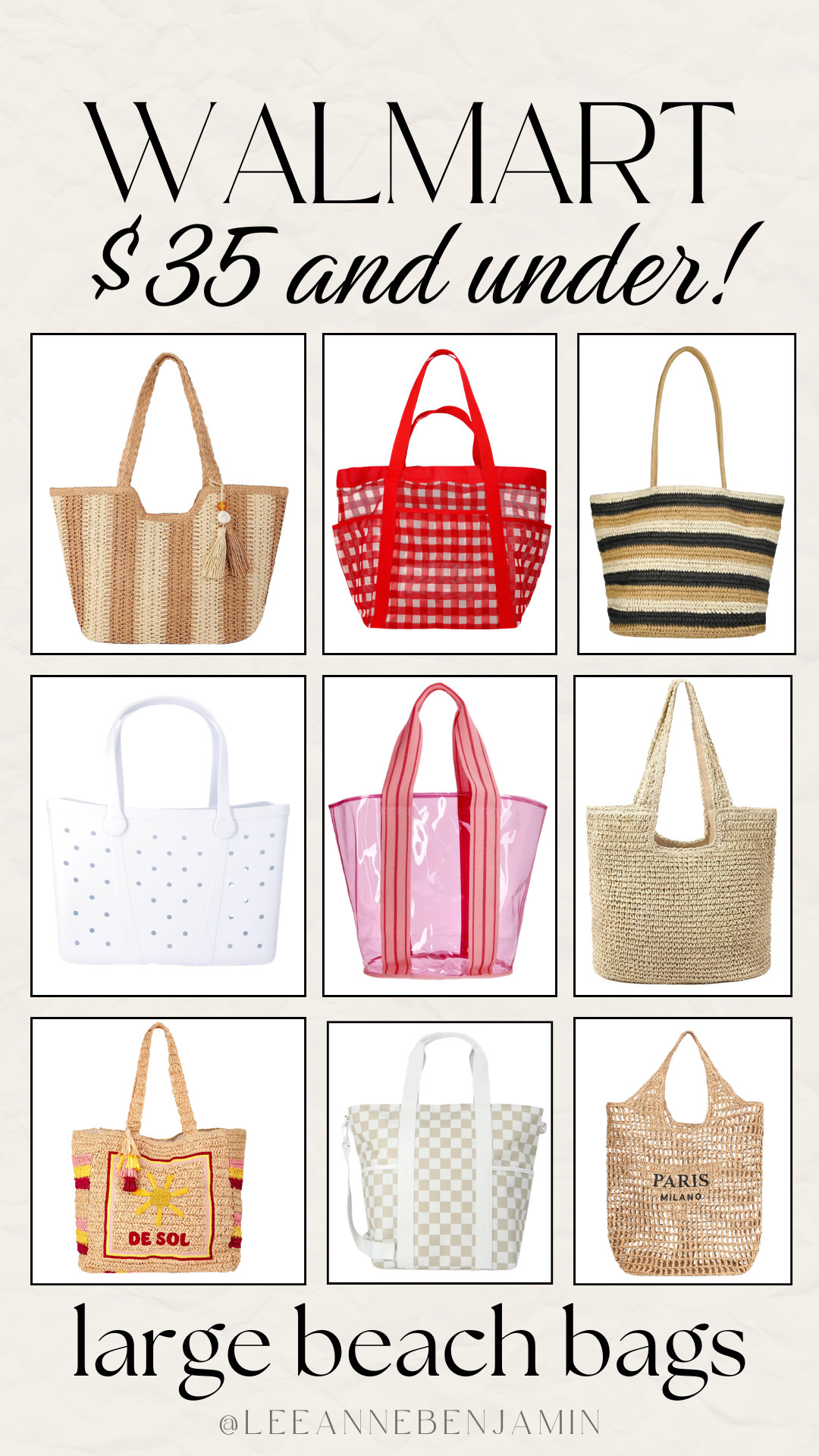 $35 and under large beach bags at Walmart! 

 #LTKootd #LTKSaleAlert #LTKTravel