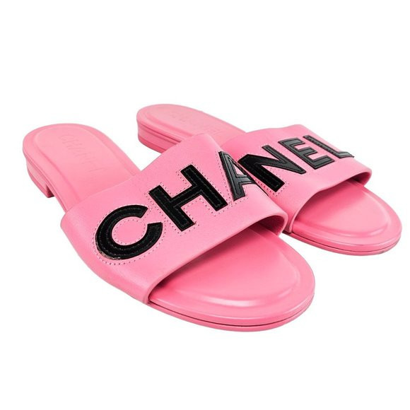 Chanel CHA NEL 2023 Pink Leather Logo Slide Mules US 6.5 / EU 36.5 | Poshmark