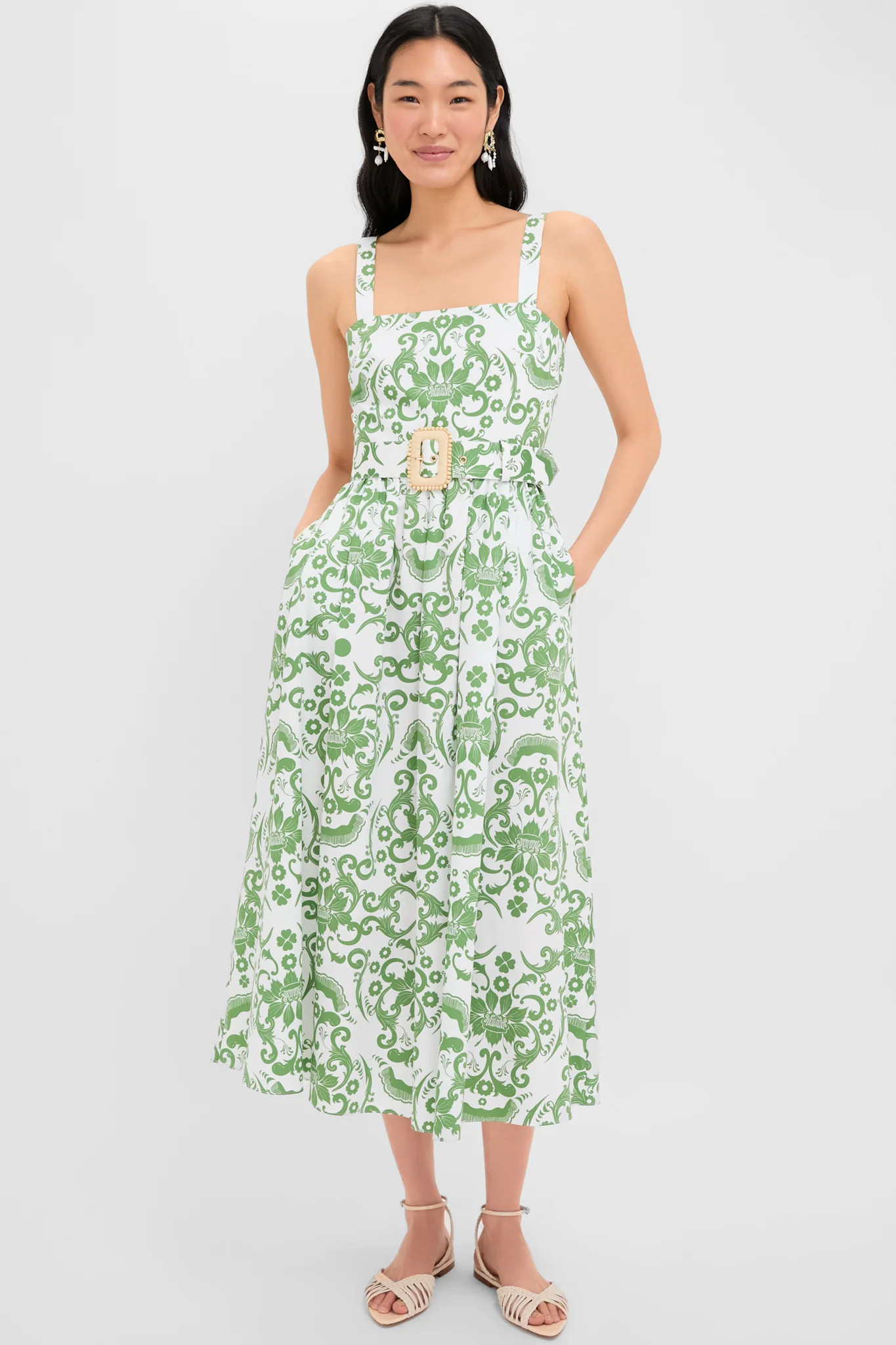 Exclusive White and Green Ninet Dress | Tuckernuck (US)