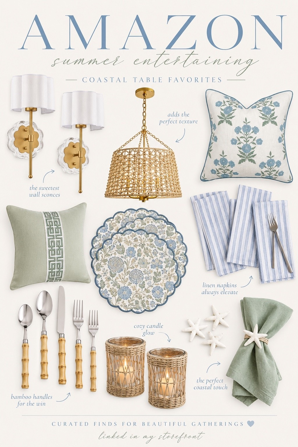 One thing about me… if it comes in a soft coastal blue, there’s a very good chance it’s ending up in my cart. 😅🌊

As I’ve been decorating our new home, I’ve found myself gravitating toward timeless coastal pieces—woven textures, linen details, natural wood tones, scalloped accents, and the prettiest shades of blue.
Sharing some of my current Amazon favorites that fit the aesthetic perfectly hehe🤍✨
Everything is linked in my storefront!

#LTKHome #LTKSaleAlert #LTKSeasonal