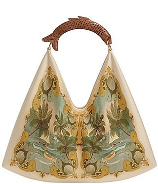 Farm Rio Tropical Palm Tree Satin Scarf Fish Handle Tote Bag - Royal Sea | Dillard's