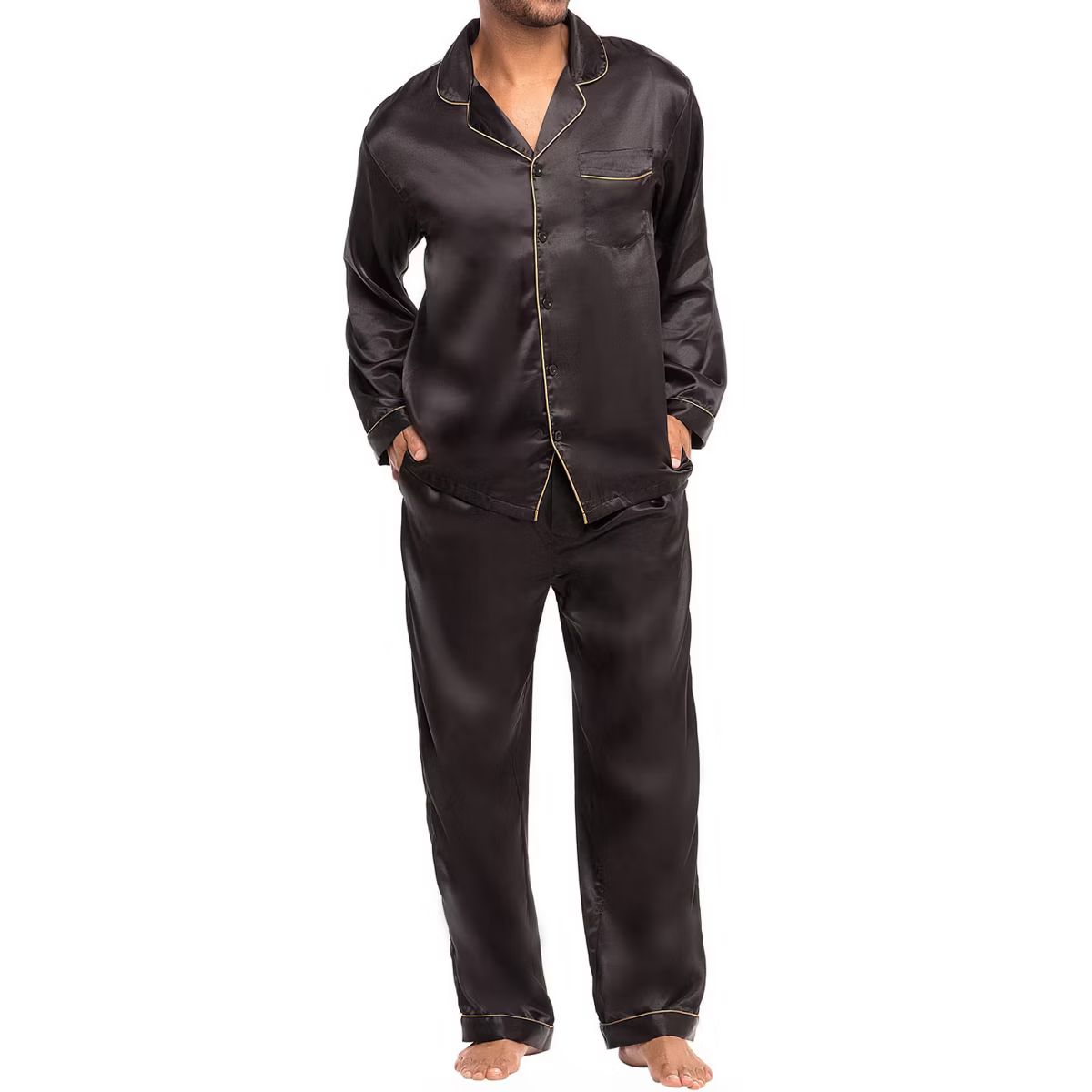 Men's Classic Satin Pajamas Lounge Set, Long Sleeve Top and Pants with Pockets, Silk like PJs wit... | Target