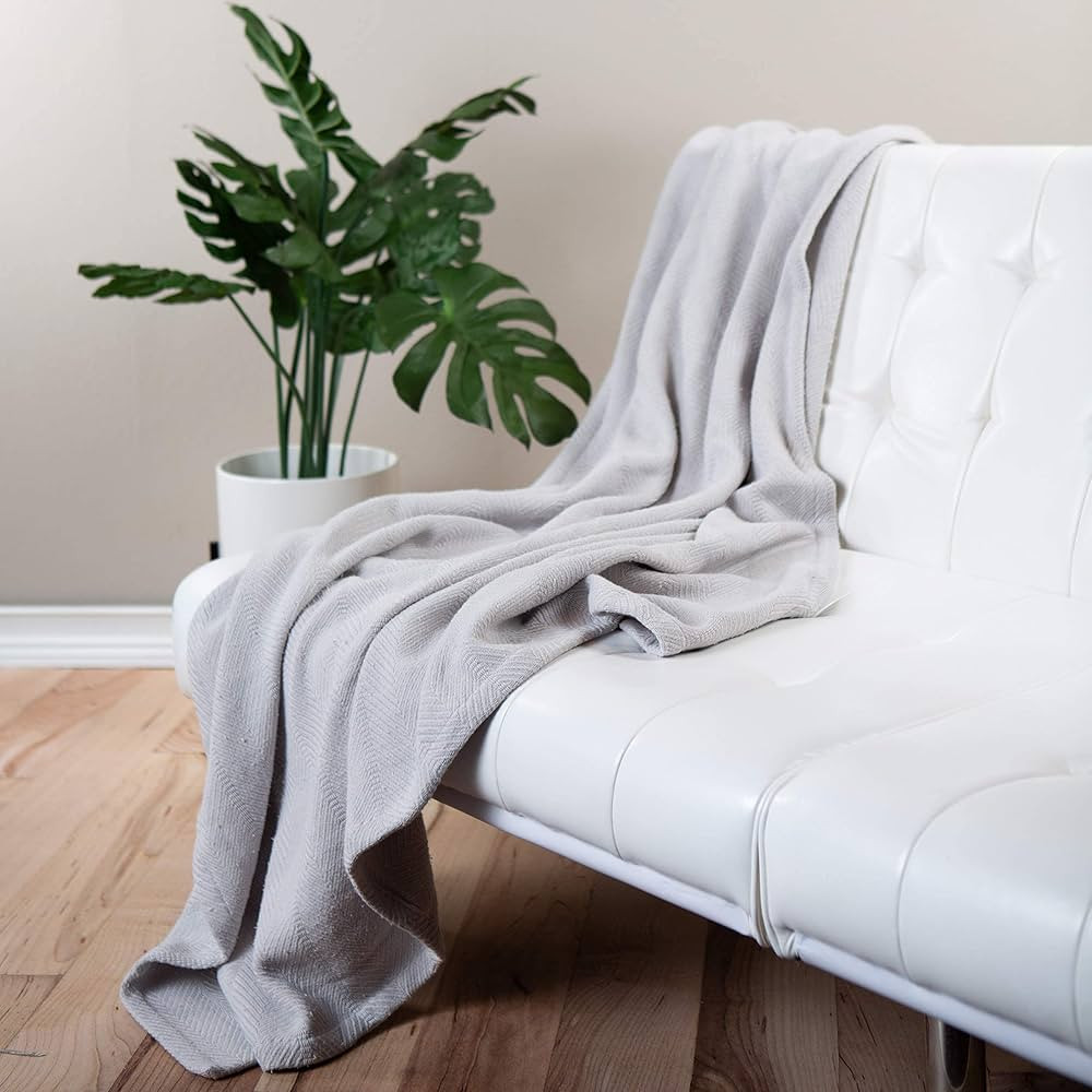 Cotton Throw Blanket for Couch, 60x50 in, Woven Warm and Soft Lightweight Light Gray Throw, Herri... | Amazon (US)