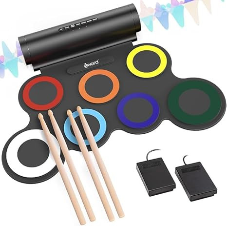 Electronic Drum Set, Roll Up Drum Practice Pad Midi Drum Kit with Headphone Jack Built-in Speaker... | Amazon (US)