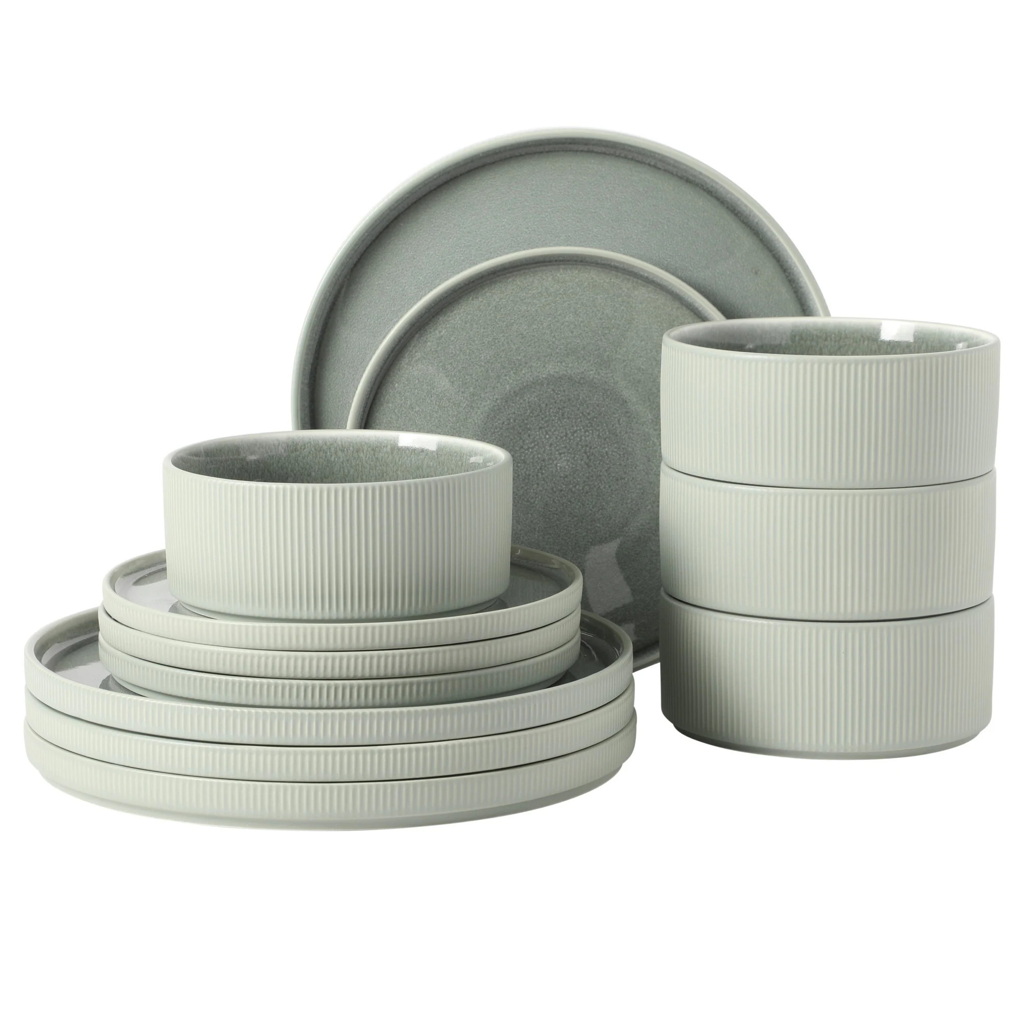 Gibson Elite Redrock Canyon 12 Piece New Bone China Dinnerware Set Service for 4 Reactive Glaze Plates and Bowls Dishwasher and Microwave Safe Sage | Lowe's