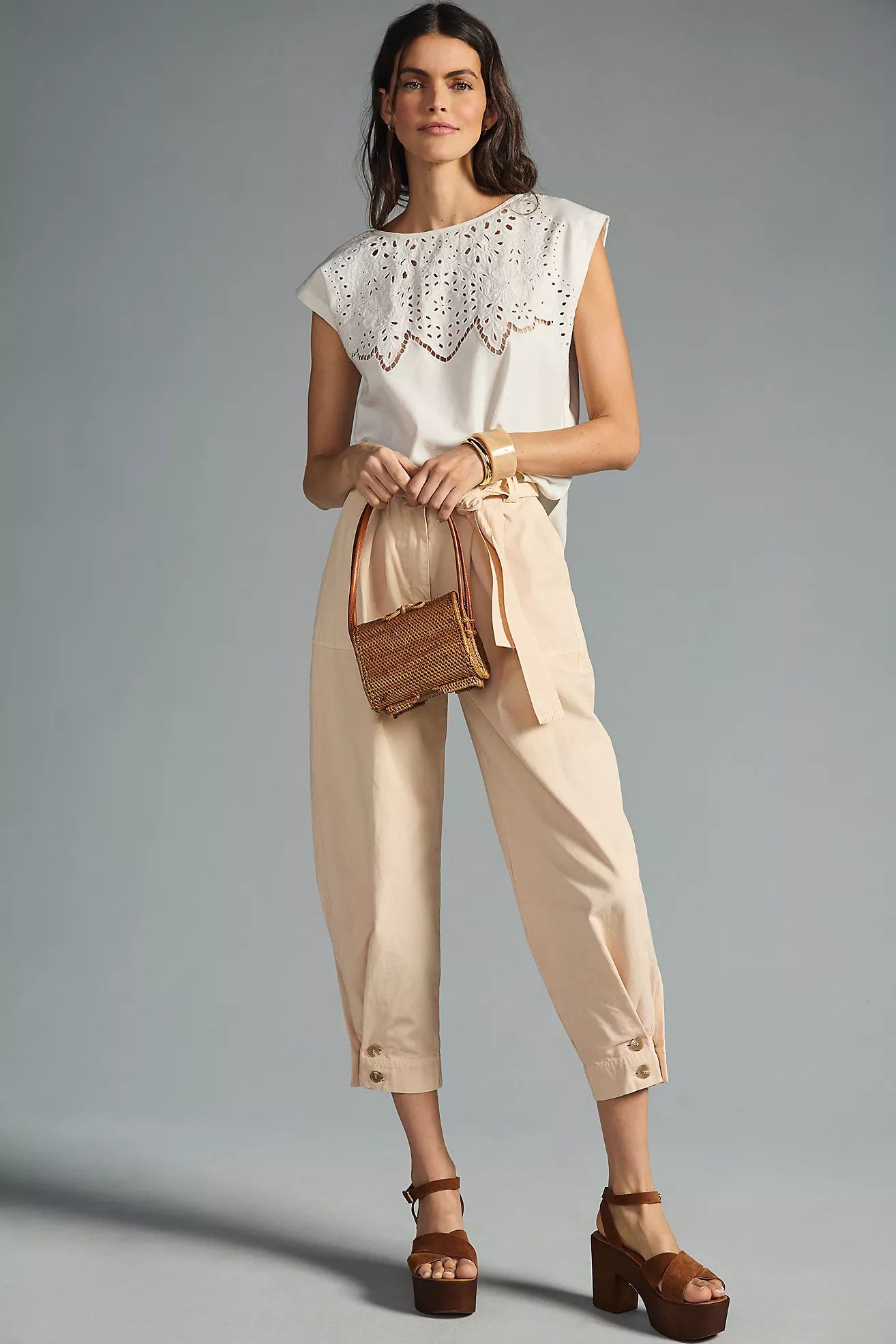 Pilcro Cap-Sleeve Eyelet Blouse | Anthropologie (US)