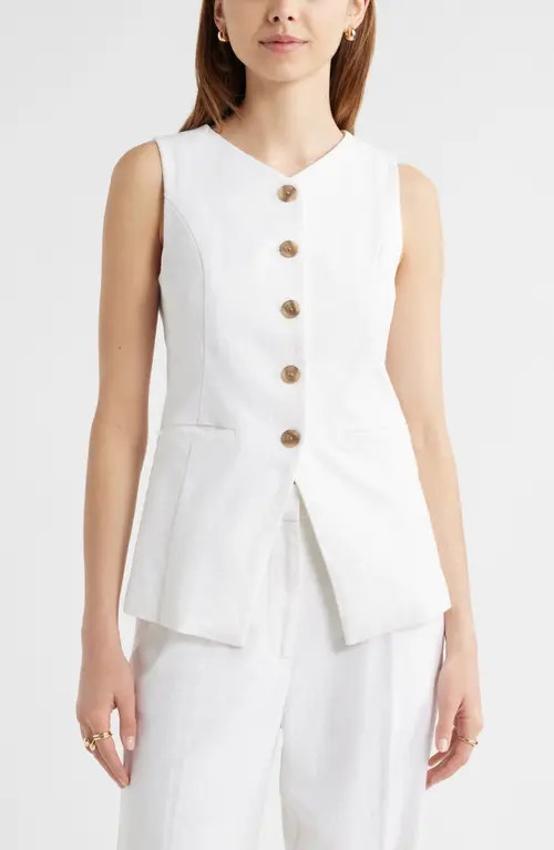 Open Edit Linen Blend Vest in White at Nordstrom, Size Xx-Small | Nordstrom