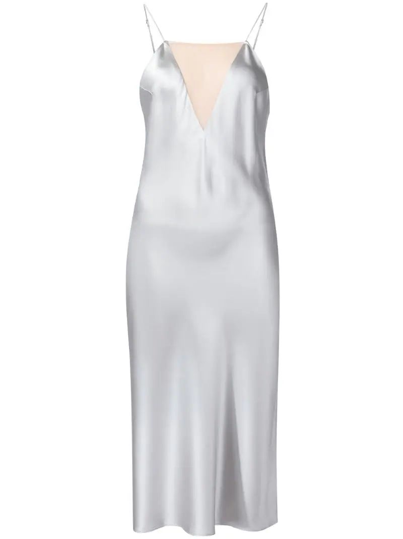 Fleur Du Mal - sheer panel slip dress - women - Silk - L, Grey, Silk | FarFetch US
