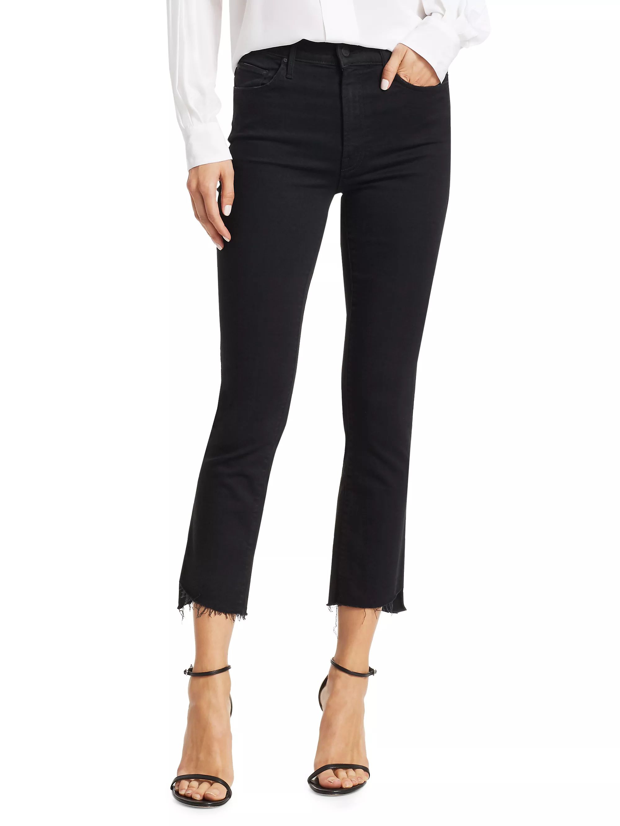 Shop Mother The Insider Mid-Rise Frayed Step-Hem Stretch Crop Jeans | Saks Fifth Avenue | Saks Fifth Avenue