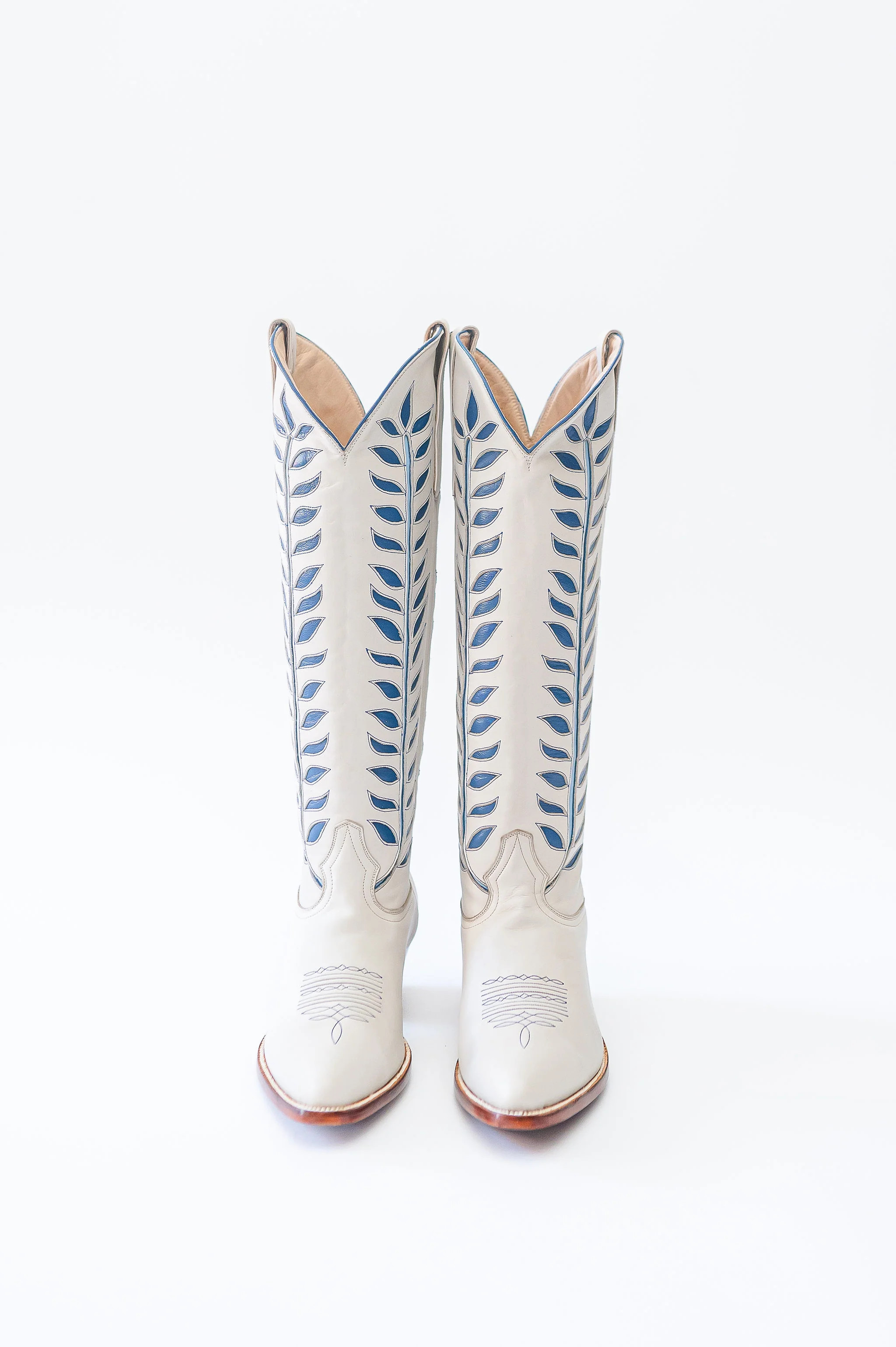 Rory Cowgirl Boot in Bone with Blue | Petite Paloma