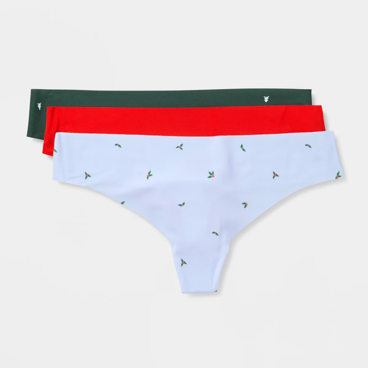Women's 3pk Laser cut Holiday Thong Underwear - Auden™ Red/Green/Blue | Target