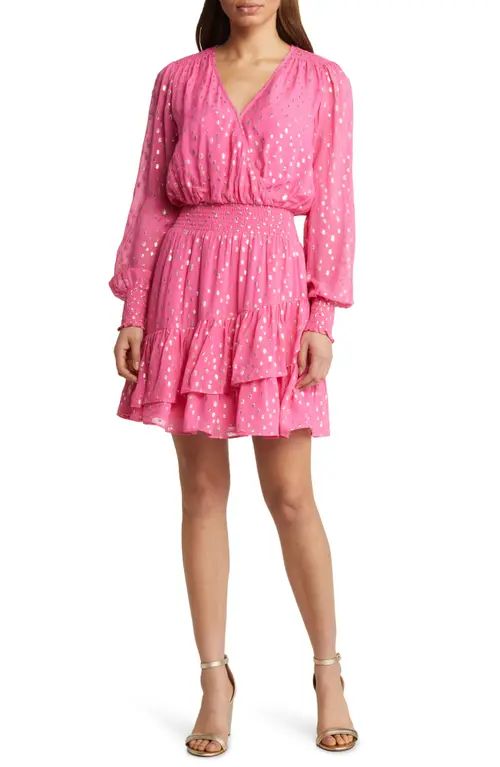 Lilly Pulitzer® Cristiana Metallic Clip Dot Long Sleeve Dress in Aura Pink at Nordstrom, Size 4 | Nordstrom