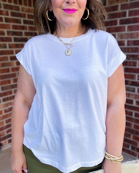 These best selling Target t-shirts come in tons of colors and are so soft! They’re just $7 during Target Circle Week! Perfect to style with casual spring outfits or teacher outfits. I wear XL and XXL just depending on how I want them to fit. Pants are Ava and Viv, wearing size 18. 

Plus size outfit, spring outfit, plus size wide leg cropped pants, Target plus sizee

#LTKxTarget #LTKplussize #LTKsalealert