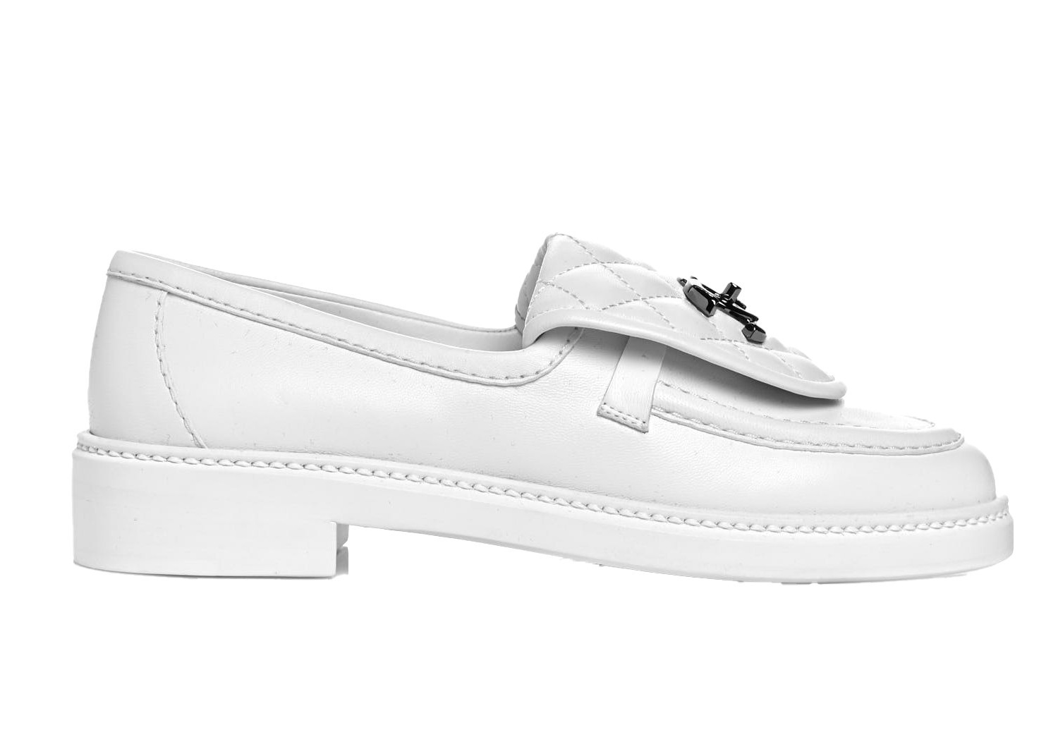 Chanel Quilted Tab Loafers White Leather | StockX