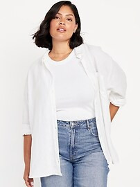Linen-Blend Button-Down Boyfriend Shirt | Old Navy (US)