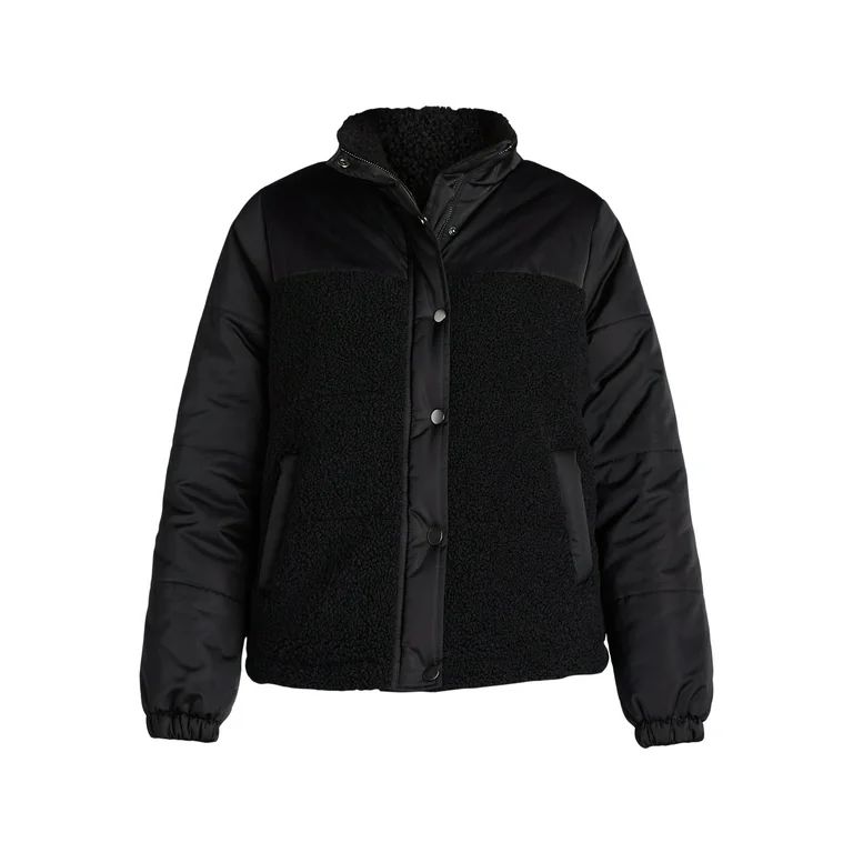 Time and Tru Women's and Women’s Plus Mixed Media Puffer Jacket, Sizes XS-3X - Walmart.com | Walmart (US)