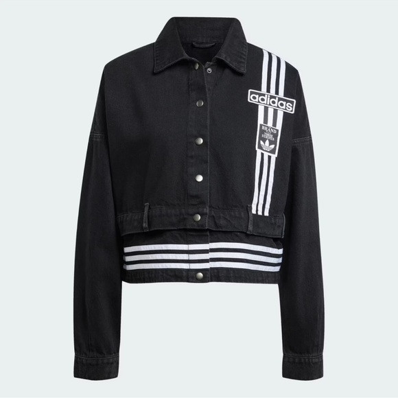Adidas Women's Black Jean Jacket with White Stripes | Poshmark