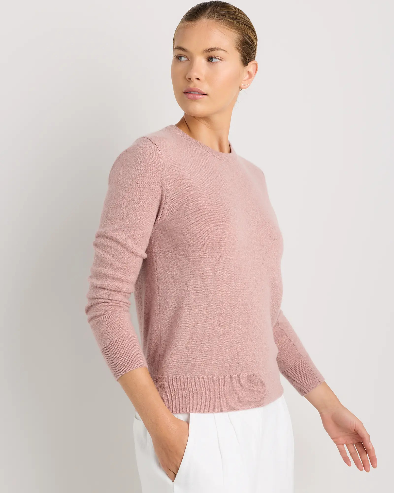 Mongolian Cashmere Crewneck Sweater in Heather Vintage Pink | Quince