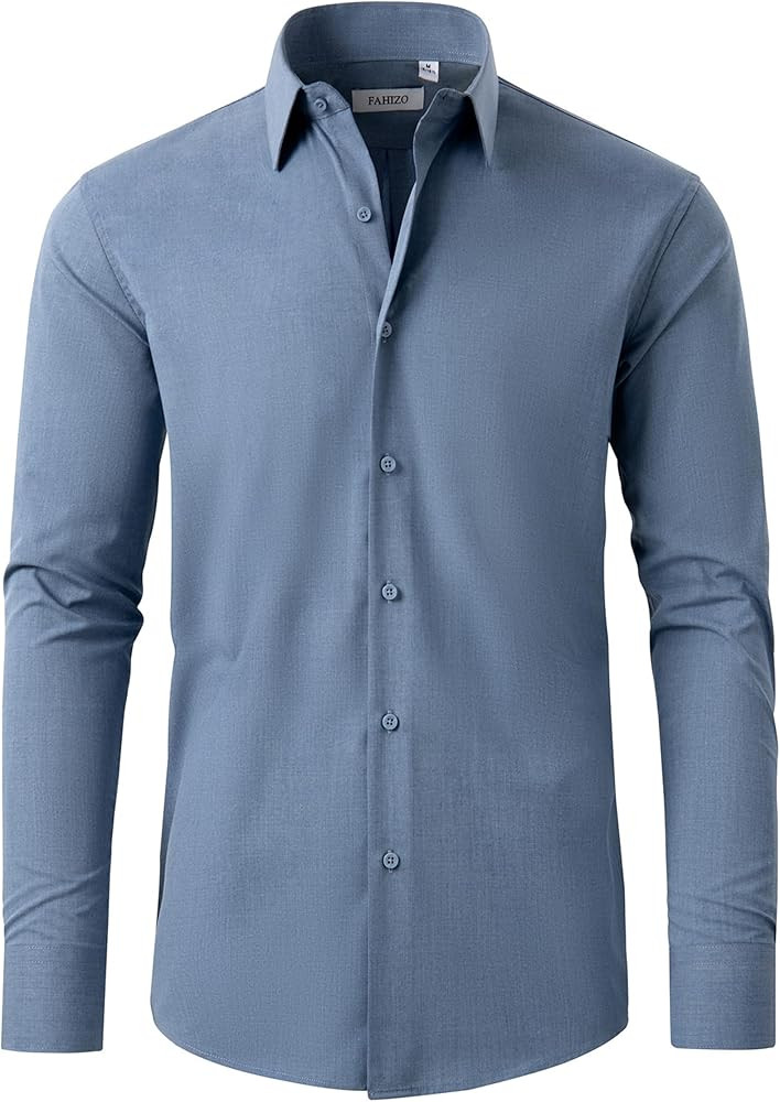 FAHIZO Men's Dress Shirt Casual Regular Fit Stretch Soild Long Sleeve Button Up Shirts | Amazon (US)