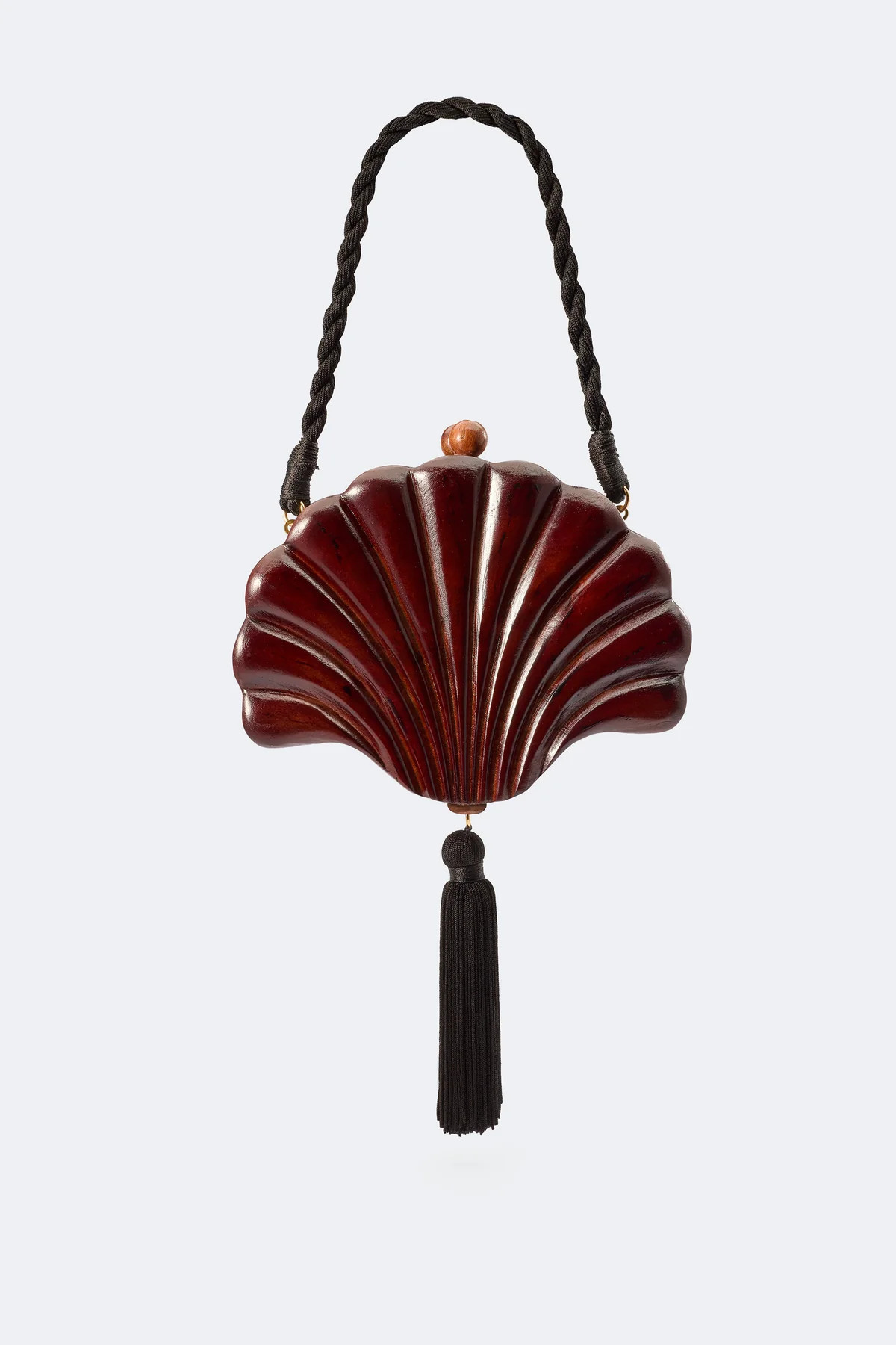 Carved Concha Clutch In Mahogany Brown | Simon Miller