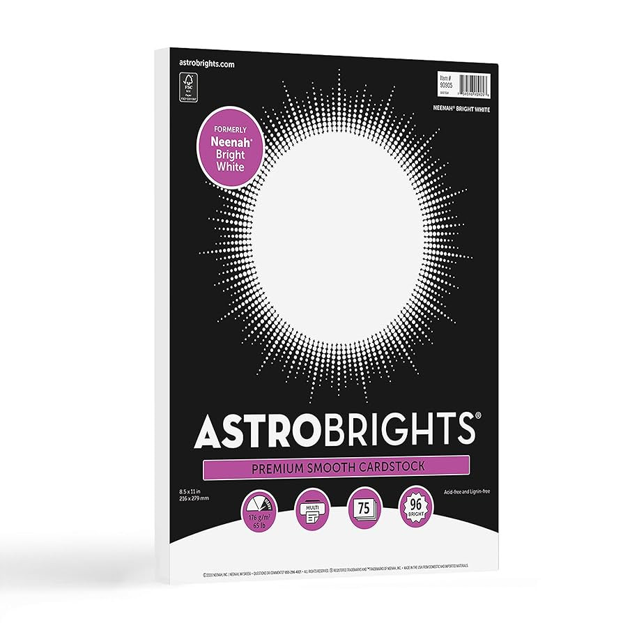 Astrobrights/Neenah Bright White Cardstock, 8.5" x 11", 65 lb/176 gsm, White, 75 Sheets (90905-02... | Amazon (US)