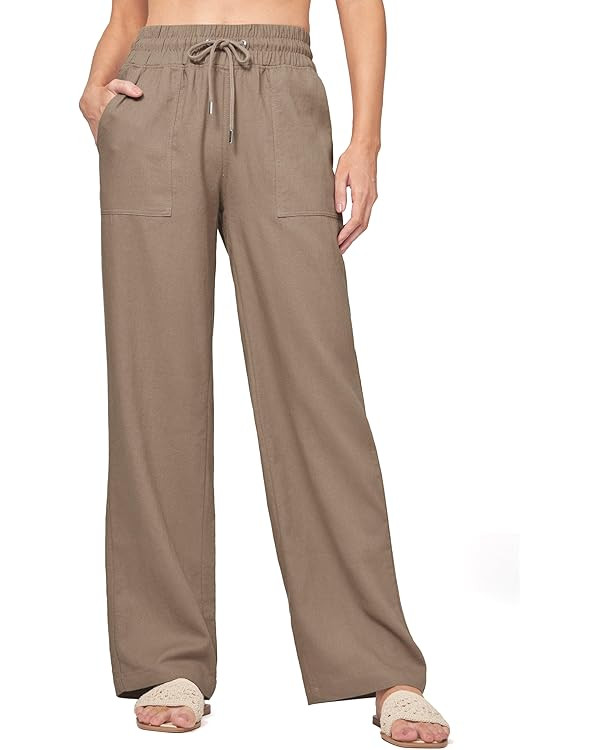 Willit Women Linen Pants Wide Leg Casual Palazzo Pants Cotton Linen Lounge Beach Summer Pants wit... | Amazon (US)