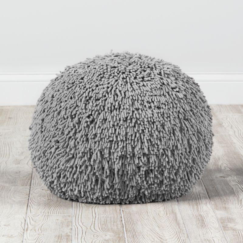 Grey Shaggy Pouf + Reviews | Crate and Barrel | Crate & Barrel