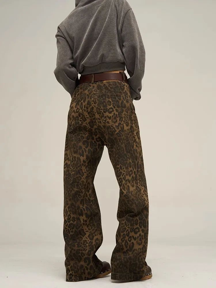 WCFCX STUDIO Tan Leopard Jeans Women Denim Pants Female Wide Leg Trousers Streetwear Hip Hop Vint... | AliExpress (US)