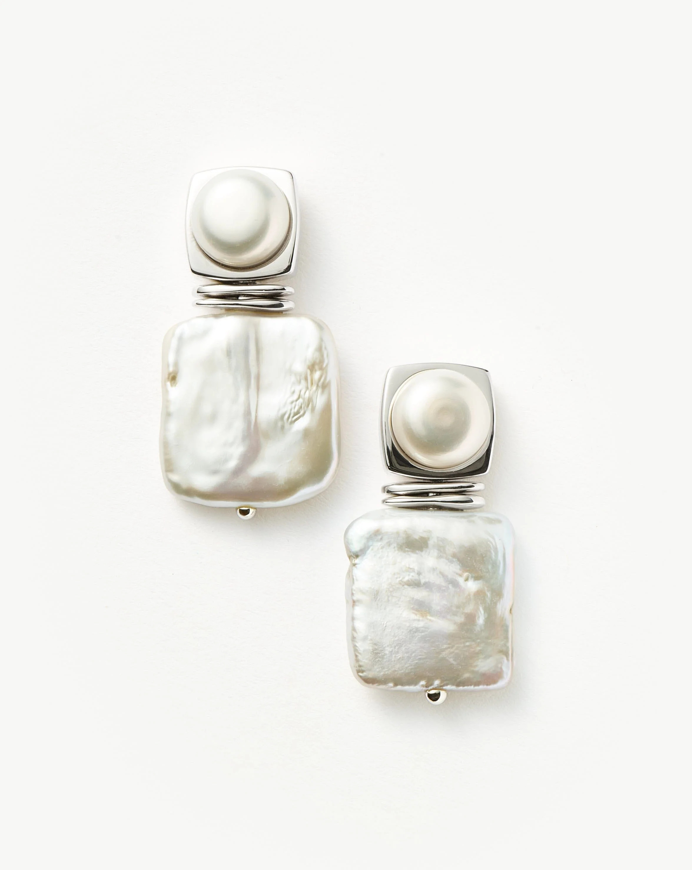 Square Pearl Statement Stud Earrings | Silver Plated/Pearl Earrings | Missoma UK