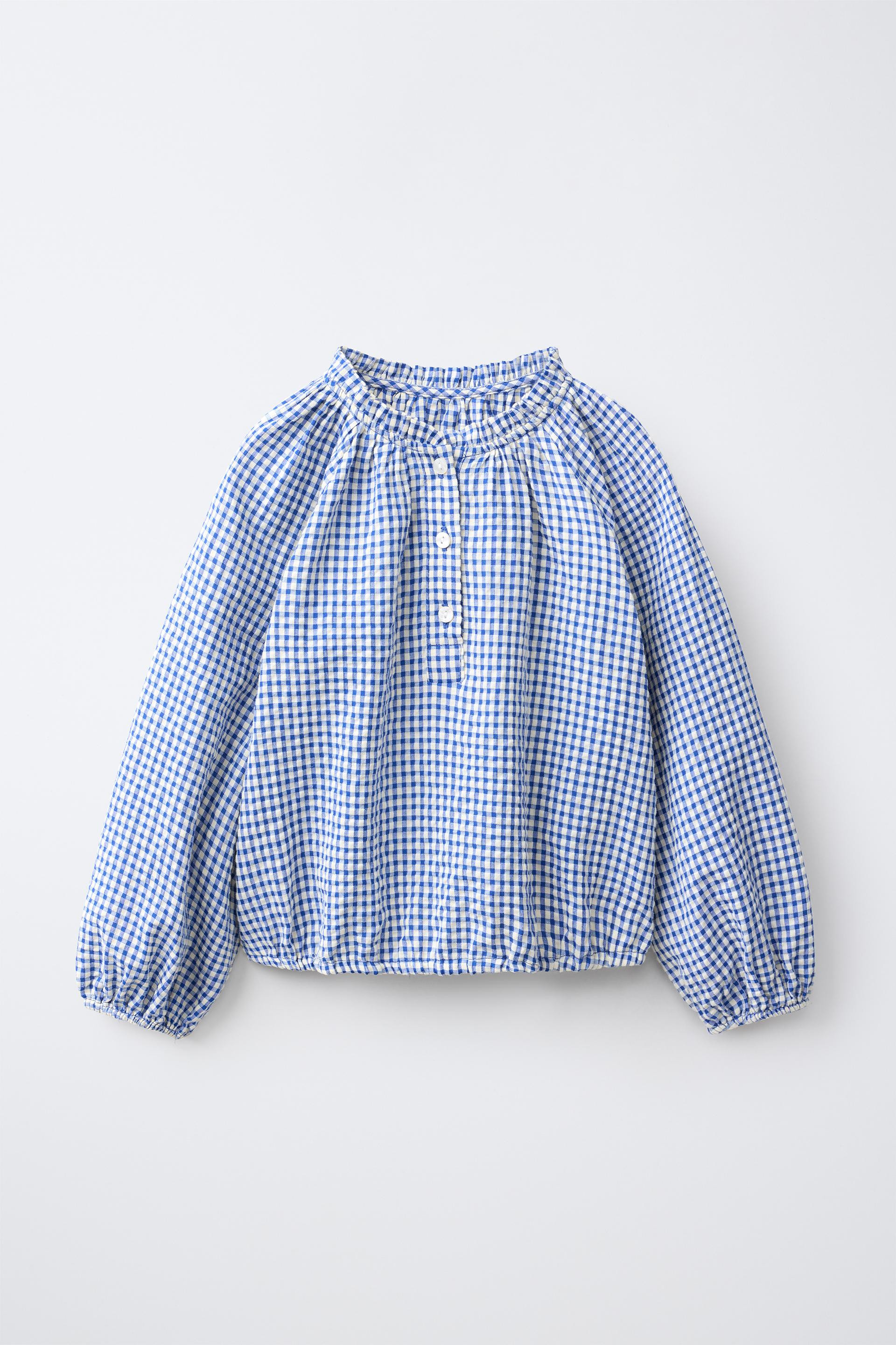 Zara - Gingham Blouse - Blue / White - 11-12 Years (58,3 Inches) - Kids | Zara US