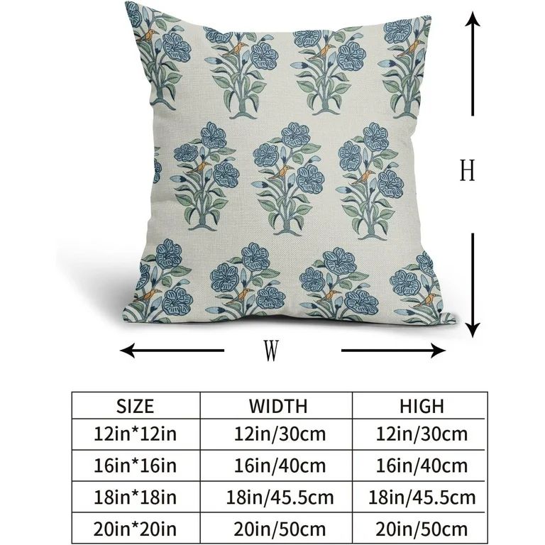 JXNUO Blue Floral Block Print Pillow CoversLight Blue Green Chinoiserie Flowers Birds Monsoon Dec... | Walmart (US)