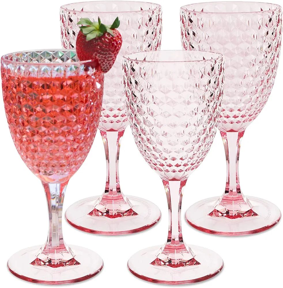 BELLAFORTE - Shatterproof Tritan Plastic Wine Glass, 12oz, set of 4, Laguna Beach Drinking Glasses - Unbreakable Glassware for Indoor and Outdoor Use - Reusable Drinkware (Pink) | Amazon (US)