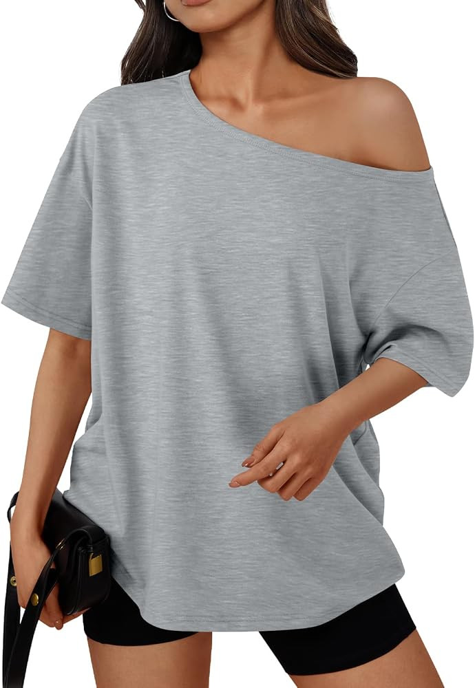 Trendy Queen Womens Off The Shoulder Tops Oversized T-Shirts Short Sleeve Tees Summer 2026 Casual... | Amazon (US)