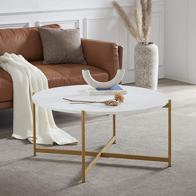 BELLEZE Modern Round Coffee Table Stylish Living Room Home Decor, Mid Century Small Accent Piece ... | Amazon (US)