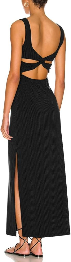 JLCNCUE Womens Backless Tank Dress Criss Cross Open Back Summer Dresses Sexy High Side Slit Trend... | Amazon (US)