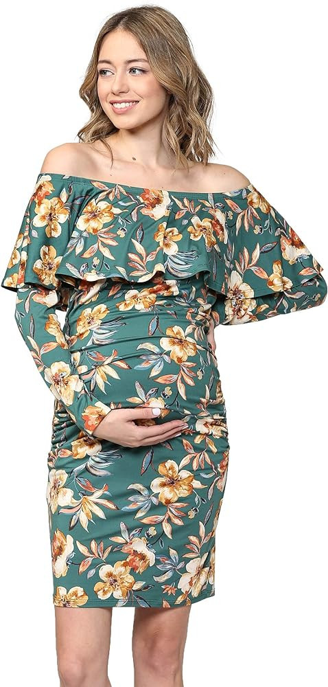 Hello MIZ Women's Floral Ruffle Off Shoulder Maternity Dress - Made in USA | Amazon (US)