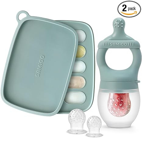SAMiGO Baby Food Fruit Feeder and Breastmilk Popsicle Mold Set, Silicone Fruit Teether, Food Feed... | Amazon (US)