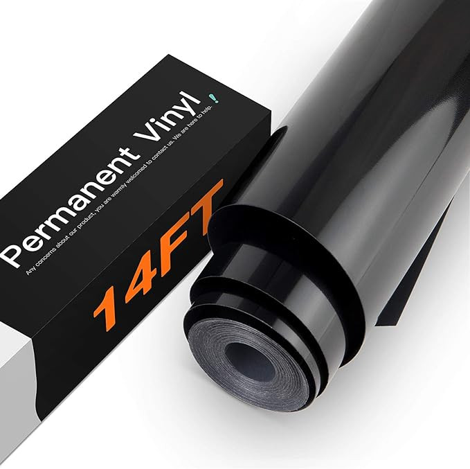 HTVRONT Black Permanent Vinyl - 12" x 14 FT Glossy Permanent Adhesive Black Vinyl Roll Compatible... | Amazon (US)