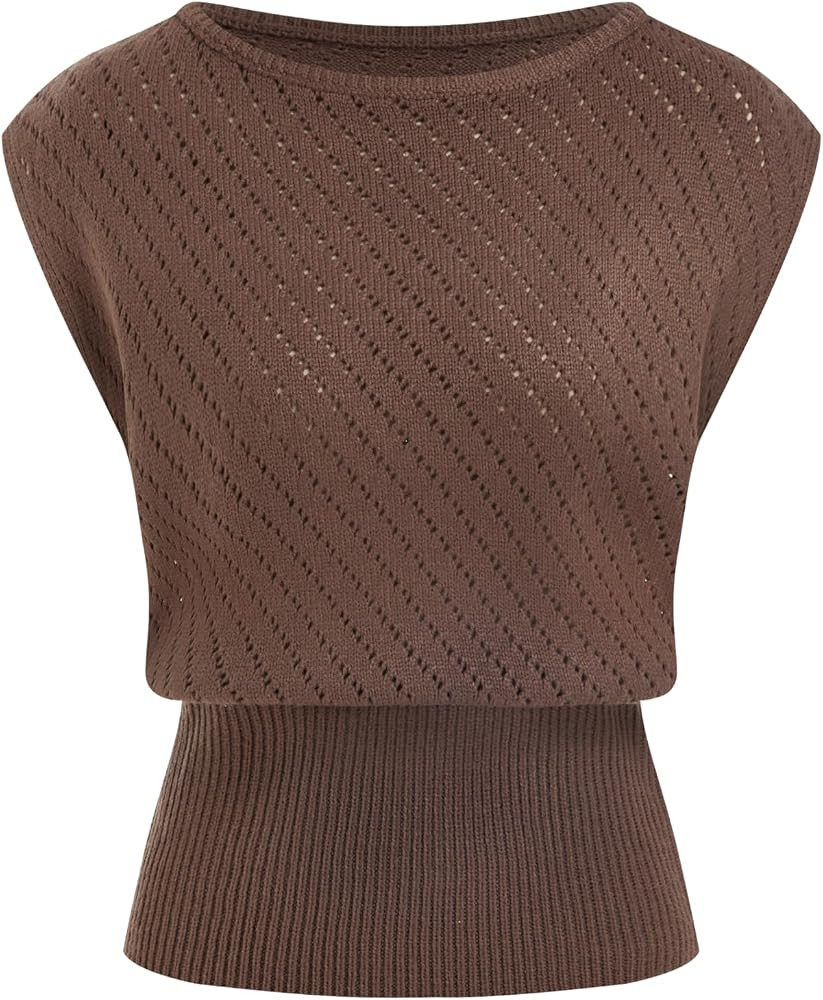 CIDER Summer Short Sleeve Sweater Vest for Women Boat Neck Ribbed Knit Cap Sleeve Cut Out Tops Go... | Amazon (US)