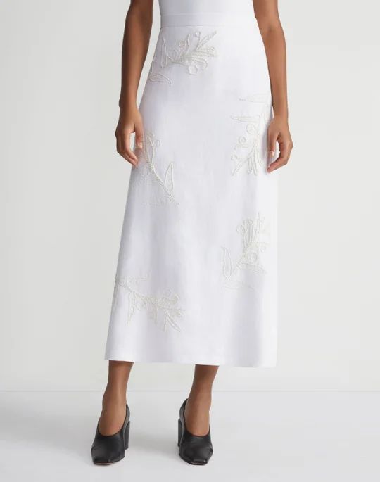 Embroidered Flora Linen Skirt | Lafayette 148 NY