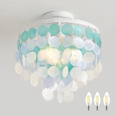 13.8" Natural Capiz Shell Chandelier 3 Light Mini Chandelier Boho Ceiling Light Entryway Light Fixture For Girls' Bedroom Hallway Living Room Dinning | Wayfair North America