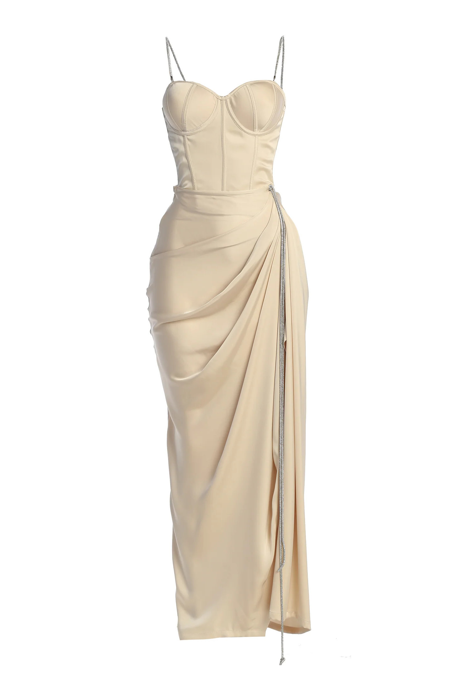 Champagne Olea Satin Skirt XS | JLUXLABEL
