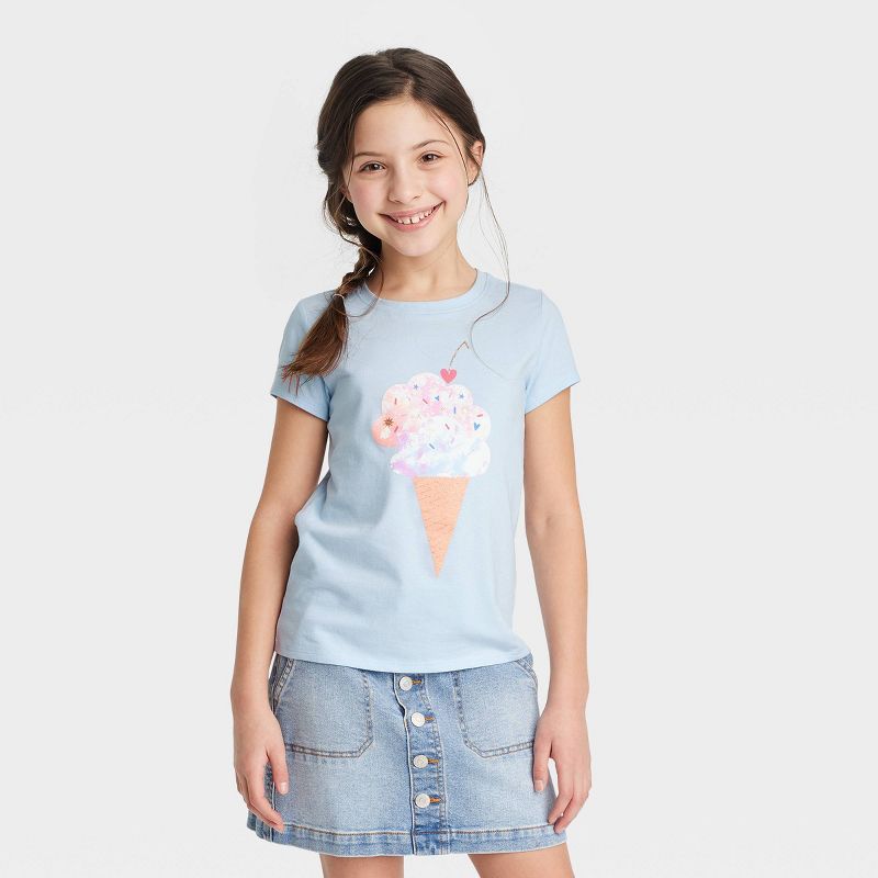 Girls' Short Sleeve 'Ice Cream' Graphic T-Shirt - Cat & Jack™ Soft Blue | Target