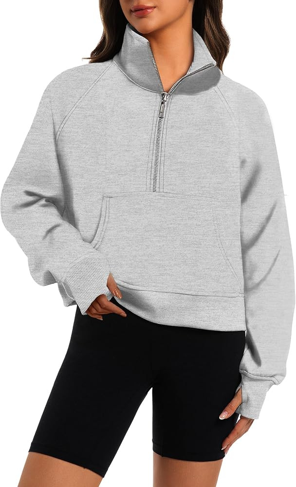 XFIFM Womens Sweatshirts Half Zip Cropped Pullover Fleece Quarter Zipper Hoodies Fall Fashion Out... | Amazon (US)